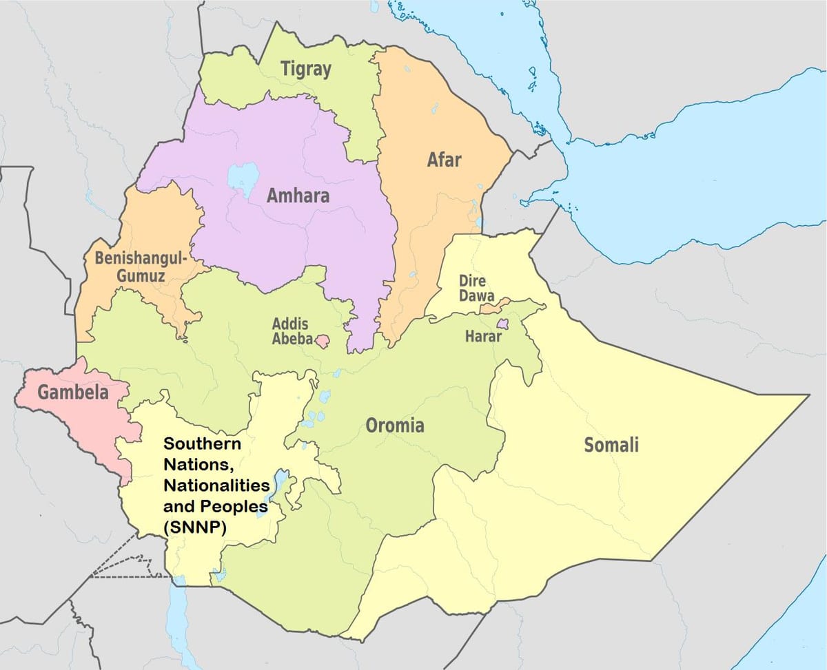 Etiopija amhara regione žemėlapis