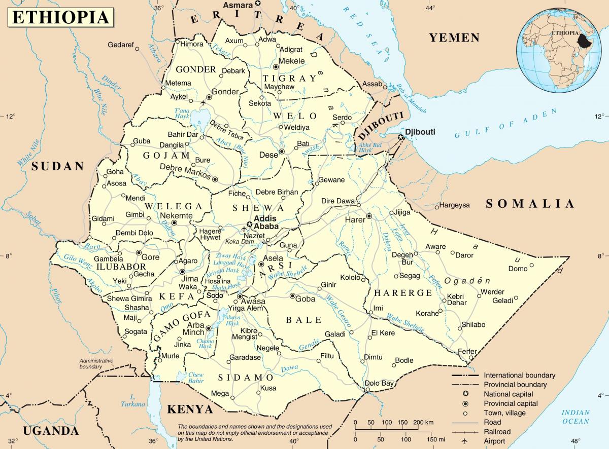 politiniame žemėlapyje Etiopija