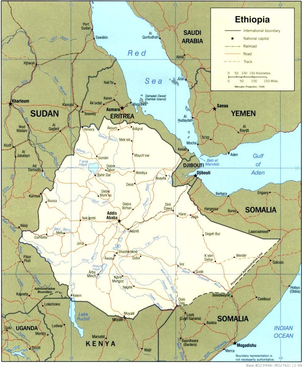 geografinis žemėlapis iš Etiopija