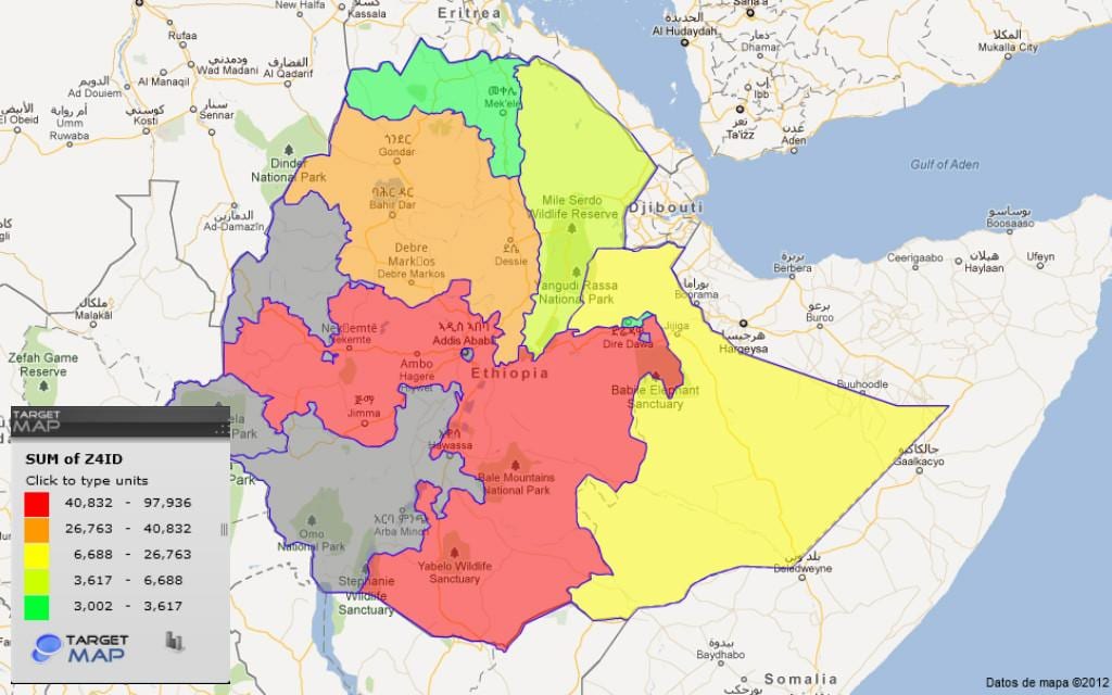 Etiopijos provincijos žemėlapis