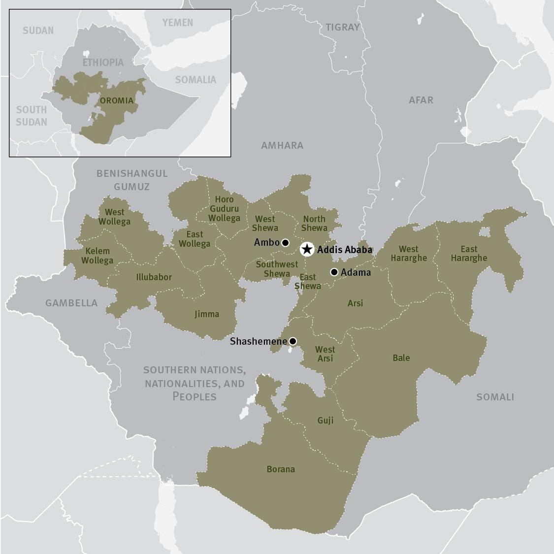 žemėlapis oromia regionas, Etiopija