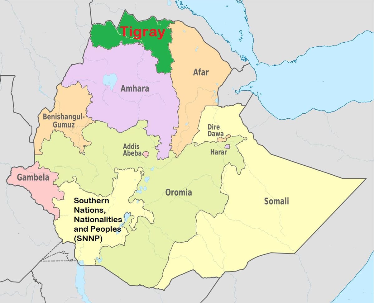 Etiopijos tigray žemėlapyje