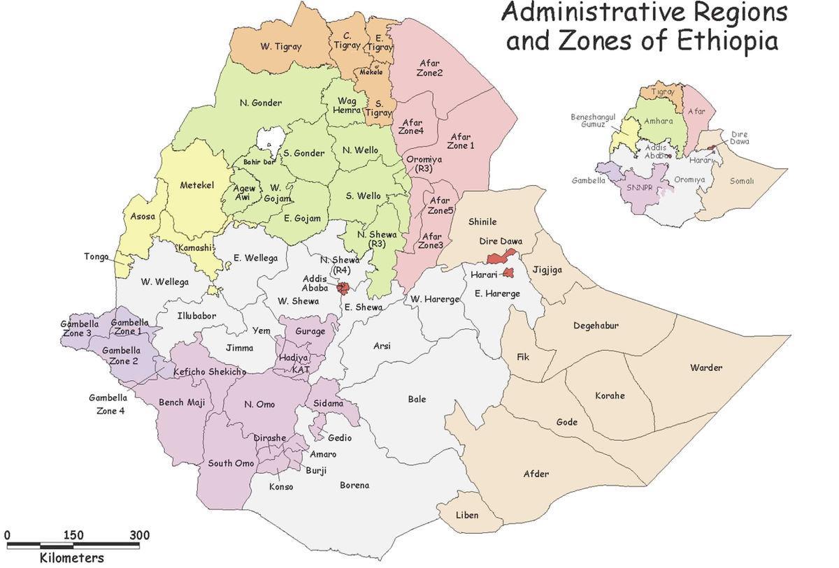 Etiopija woreda žemėlapyje