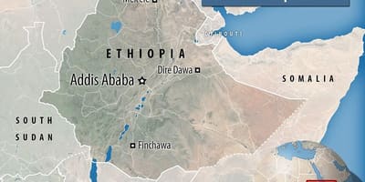 Danakil depresija Etiopija žemėlapyje