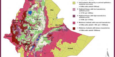 Žemėlapis Etiopija maliarija
