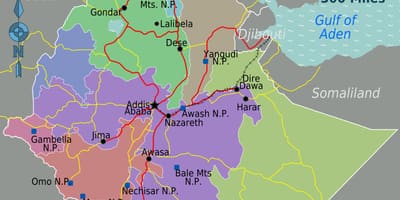 Etiopija lankytinų vietų žemėlapis