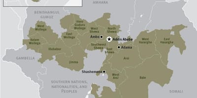 Žemėlapis oromia regionas, Etiopija